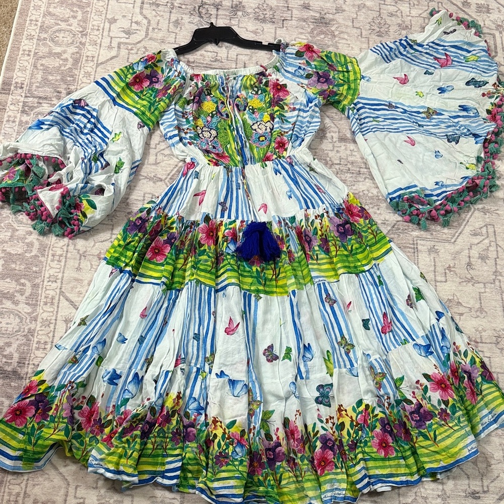 Floral  Dress with Blue and Green Accents